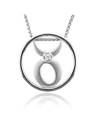 Zodiac Sign Taurus Silver Diamond Pendant Necklace (HI, I1-I2, 0.05 carat)