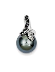 Sterling Silver Cz Black & White Large Gray Pearl Pendant, Best Quality Free Gift Box Satisfaction Guaranteed