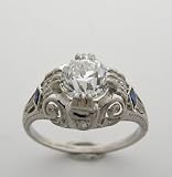 Antique Original Art Deco Platinum Sapphire And Diamond ( 1.46 Ct ) Engagement Ring