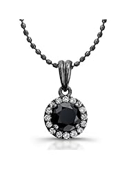 Victoria Kay 14k White Gold with Black Rhodium Black and White Diamond Halo Pendant (1/3cttw), 16"