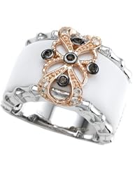 Carlo Viani® 925 Sterling Silver White Agate Ring with White Topaz and Smoky Quartz Gems