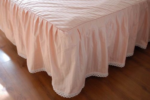 New Vintage Pink Cotton W/crochet Lace Edge Bed Skirt