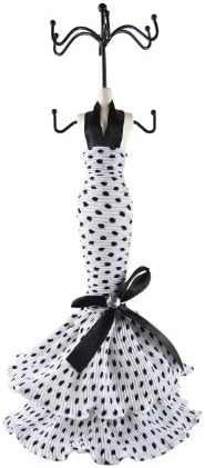 Polka Dot 11" Dress Decorative Mannequin Jewelry Holder for Necklace Bracelet，rings and Other Jewelries. (White)