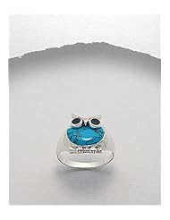 Turquoise (Sky Blue) Owl Reconstructed stones Ring In 92.5 Sterling Silver