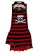 Red And Black Striped Skull Fingerless Gloves