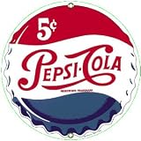 Pepsi Cola Bottle Cap Round Retro Vintage Porcelain on Metal Sign