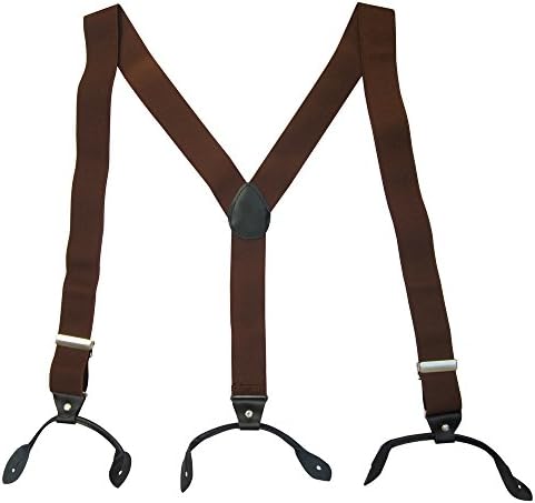 Popwear Men's Button Hole End Classic Solid Elastic Adjustable Suspenders Y-shape Back Braces - 1 1/4 Inch Wide (Brown)