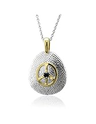 Sterling Silver Peace Sign BLACK Diamond Pendant Necklace - 0.15 carat