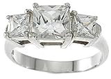 925 Sterling Silver 3 Stone Princess-Cut CZ Ring Sizes 5-9