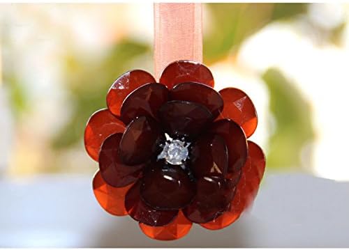 2 Piece Crystal Magnetic Window Curtain Drapery Tie Back Clips Hold Backs - No Mounting Hardware Needed (Brown, Flower2)