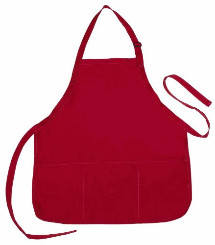 Apron Commercial Restaurant Home Bib Spun Poly Cotton Kitchen Aprons (3 Pockets) in Red