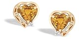 14K Yellow Gold Genuine Heart Citrine and Diamond Filligree Earrings