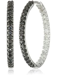 Sterling Silver and Black and White Diamond Inside-Out Hoop Earrings (1.00 cttw, H-I Color, I2 Clarity)