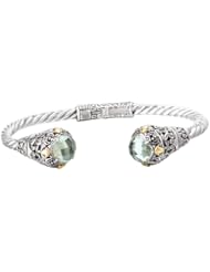 Enchanta Collection Sterling Silver Green Amethyst Cuff with Yellow Gold