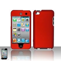 Premium Rubberized Snap-on Hard Crystal Front and Rear Case Cover for Apple iPod Touch 4G, 4th Generation, 4th Gen - red compatible with 8GB / 32GB / 64GB
