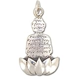 'Awakening of Enlightenment' Reversible Sitting Buddha and Lotus Flower Pendant with Words of Compassion, Peace and Love in Sterling Silver, helps support Animal Charities, #7448