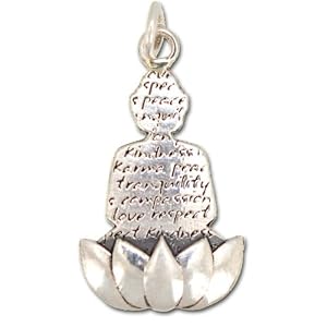 'Awakening of Enlightenment' Reversible Sitting Buddha and Lotus Flower Pendant with Words of Compassion, Peace and Love in Sterling Silver, helps support Animal Charities, #7448