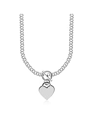 Sterling Silver Rhodium Plated Rolo Chain Necklace with a Heart Toggle Charm