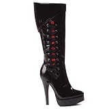 Women's Sexy Knee High Side Lace Boots 5 Inch Heel Black Red