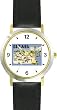 Israel Poster - Jerusalem & Menorrah Judaica Jewish Theme - WATCHBUDDY&reg; DELUXE TWO-TONE THEME WATCH - Arabic Numbers - Black Leather Strap-Size-Large ( Men's Size or Jumbo Women's Size )