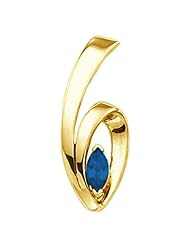 18K Yellow Gold Marquise Cut Chatham Created Sapphire Pendant -- LIFETIME WARRANTY