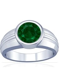 18K White Gold Round Cut Emerald Solitaire Ring