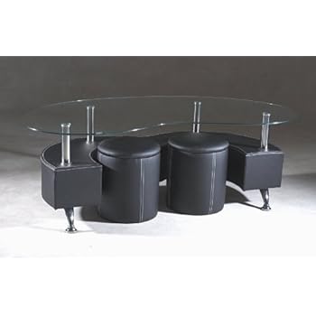 PSILON TABLE BASSE PU NOIR AVEC POUFS