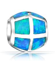 Bling Jewelry 925 Sterling Silver Blue Opal Inlay Barrel Bead Pandora Compatible