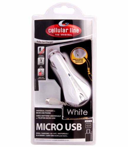 Cellular Line CBRARMICROUSB1W Kfz-Ladeger&auml;t mit integriertem Kabelaufroller im Geh&auml;use und Mikro-USB-Stecker wei&szlig;