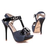 Damen Schuhe, PUMPS, SANDALETTEN PLATEAU HIGH HEELS, YK2123, Synthetik in hochwertiger Lack Leder Optik und Textil