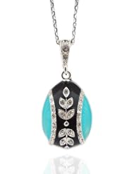 Beautiful Egg Pendant Reversible Sterling Silver 935 Hand Enameled Pendant Turquoise W Black Silver Chain 18"