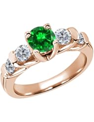 2.38 Ct Round Green Created Emerald G/H Diamond 14K Rose Gold Ring