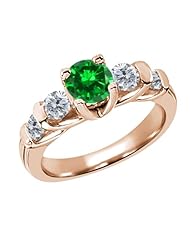 2.38 Ct Round Green Created Emerald G/H Diamond 14K Rose Gold Ring