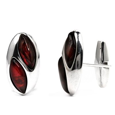 Baltic Cherry Amber and Sterling Silver Oval Cufflinks Picture