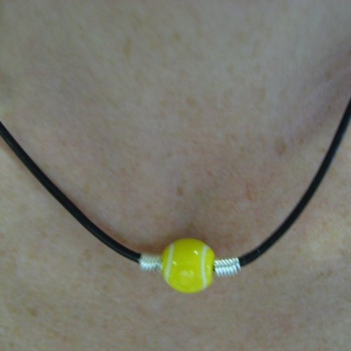Ceramic Tennis Ball Necklace on Leather Necklace