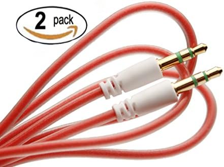 Red Glow in the Dark - 2 Pack - 3.5mm Male to Male Stereo Audio Cable (3 Feet) - For Iphone, Ipod, Smartphone, Tablet and Computers