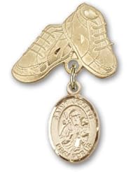 14K Gold Baby Badge with St. Joseph Charm and Baby Boots Pin