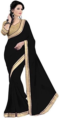 Fab Ikshvaku Women's Georgette Black Designer sarees in indian With Unstitched Blouse