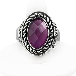 Silvertone Purple Faceted Stone Stretch Fashion Ring