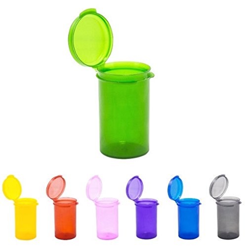 (12) 6 DRAM SMALL ROUND HINGED CONTAINER CRAFTS, RX PILL BOTTLES MIX CONTAINERS (10) Transparent & (2) Solid COLOR