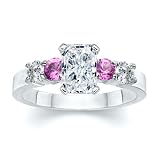 1.65 CT RADIANT DIAMOND W ROUND PINK SAPPHIRE RING 18K