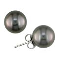 14K White Gold 9-10mm Black Tahitian Pearl Earrings