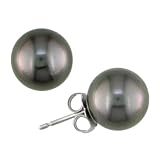 14K White Gold 9-10mm Black Tahitian Pearl Earrings