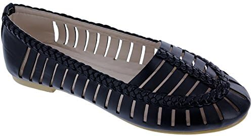 MACHI Womens CL-MOKIA BLACK PU Round Toe Flats 8.5
