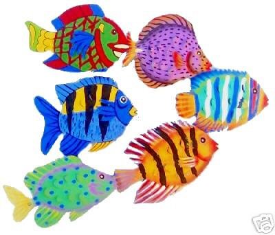 METAL ART SCHOOL OF 6 TROPICAL FISH WALL SCULPTURE