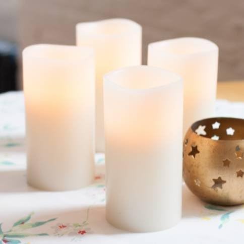 Set of 4 Smooth Ivory Wax Flameless LED Candle with Remote - 3" x 6"