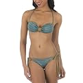 Bikini Love: Ashley Paige Knit Stripe Designer Swimwear - Khaki/Teal