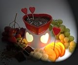 SCHOKO FONDUE SET SCHOKOLADE SCHOKOFONDUE SCHOKOLADENFONDUE HERZ ROT HERZFORM MIT STOeVCHEN