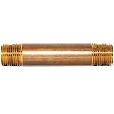 Red Brass Pipe Nipple, Seamless, Schedule 80, Extra Heavy, M-NPT Threaded Both Ends