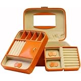 Genuine Orange Leather Jewelry, Watch Box Case with Removable Travel Tray
